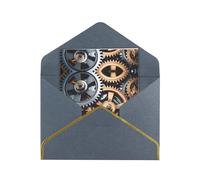 Cool Steampunk Gears - Tarjeta de felicitación con impresión de engranajes en blanco, tarjeta de medio pliegue, invitaciones, tarjeta de agradecimiento con sobres