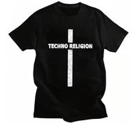 Cool Streetwear Men T Shirt Techno Music Tshirt Short Sleeve Cotton T-Shirt Retro Fashion Summer Religion Cross