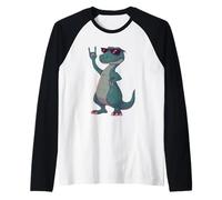 Cool T Rex Dinosaurio Rock Mano Signo Punk Mascota Gráfico con Camiseta Manga Raglan