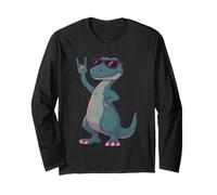 Cool T Rex Dinosaurio Rock Mano Signo Punk Mascota Gráfico con Manga Larga