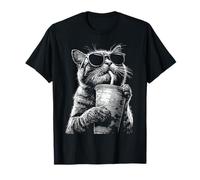Cool Tabby Cat Bebiendo Café Helado Divertido Meme y2k Grunge Camiseta