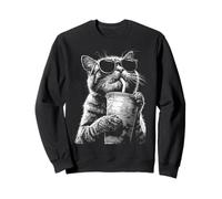 Cool Tabby Cat Bebiendo Café Helado Divertido Meme y2k Grunge Sudadera