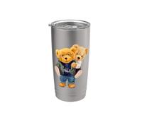 Cool Teddy Bear Boys Best Friends Style Ilustración Gráfico Vaso térmico de acero inoxidable de doble pared