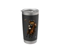 Cool Teddy Bear Playing Horse Polo Game Illustration Graphic Vaso térmico de acero inoxidable de doble pared