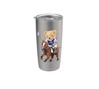 Cool Teddy Bear Playing Horse Polo Game Illustration Graphic Vaso térmico de acero inoxidable de doble pared