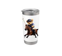 Cool Teddy Bear Playing Horse Polo Game Illustration Graphic Vaso térmico de acero inoxidable de doble pared
