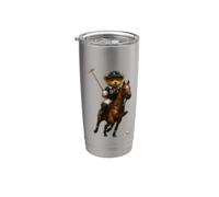 Cool Teddy Bear Playing Horse Polo Game Illustration Graphic Vaso térmico de acero inoxidable de doble pared