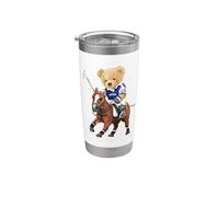Cool Teddy Bear Playing Horse Polo Game Illustration Graphic Vaso térmico de acero inoxidable de doble pared