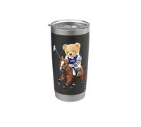 Cool Teddy Bear Playing Horse Polo Game Illustration Graphic Vaso térmico de acero inoxidable de doble pared