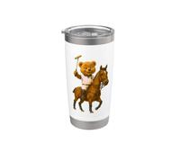 Cool Teddy Bear Playing Horse Polo Game Illustration Graphic Vaso térmico de acero inoxidable de doble pared
