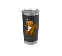 Cool Teddy Bear Playing Horse Polo Game Illustration Graphic Vaso térmico de acero inoxidable de doble pared