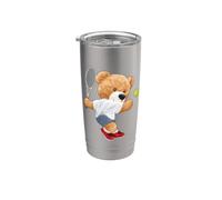 Cool Teddy Bear Playing Tennis Illustration Graphic Designs Vaso térmico de acero inoxidable de doble pared