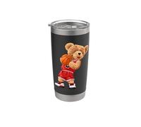 Cool Teddy Bear Plays Basketball Illustration Graphic Design Vaso térmico de acero inoxidable de doble pared