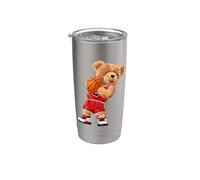 Cool Teddy Bear Plays Basketball Illustration Graphic Design Vaso térmico de acero inoxidable de doble pared