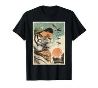 Cool Tiger con Gafas de Sol Cazador de Pato Retro Atardecer Camiseta