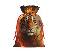 Cool Tiger in Flame - Bolsa de arpillera con cordón de Navidad, bolsas de regalo grandes con cordón, bolsas de regalo con etiqueta, bolsas de regalo de Navidad, bolsa de dulces de Navidad, bolsas
