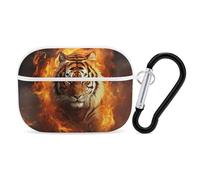 Cool Tiger in Flame - Funda para AirPods Pro con llavero y anillo, carcasa rígida de policarbonato para AirPods Pro de 2ª generación, para mujeres y hombres, fácil de abrir, protección contra caídas
