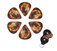 Cool Tiger in Flame - Juego de 6 púas de celuloide de diferentes grosores con soporte para púas de guitarra, púas de guitarra personalizadas para guitarra acústica, guitarra eléctrica, bajo, ukelele