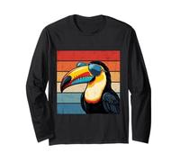 Cool Tucán Retro Puesta de Sol Vintage Amante de pájaros Desgastados Manga Larga