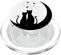 Cool Two Black Cat Mirando a Las Estrellas en la Luna Media PopSockets PopGrip para MagSafe