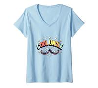 Cool Uncle Club Retro Bigote Estrellas Orgullo Familia Camiseta Cuello V, Mujer, Azul Bebé, XL