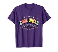 Cool Uncle Club Retro Bigote Estrellas Orgullo Familia Camiseta, Hombre, Morado, S