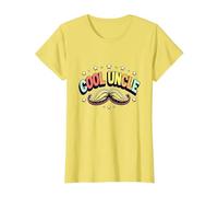 Cool Uncle Club Retro Bigote Estrellas Orgullo Familia Camiseta, Mujer, Limón, L