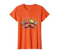 Cool Uncle Club Retro Bigote Estrellas Orgullo Familia Camiseta, Mujer, Naranja, L