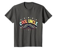 Cool Uncle Club Retro Bigote Estrellas Orgullo Familia Camiseta, Niños, Asfalto, 3 años