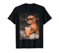 Cool Vizsla disfrutando de un Gran café Helado Camiseta gráfica económica, Hombre, Negro, XL
