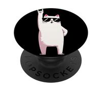Cool White Cat Rock On Funny Cat Lover Graphic Gafas de Sol PopSockets PopGrip Adhesivo