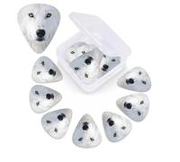 Cool White Wolf - Púas de guitarra con ojos verdes, paquete de 12 con caja organizadora, 0.46 0.71 0.96 mm, incluye púas de guitarra abstracta para guitarra eléctrica, ukelele y bajo