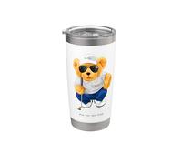 Cool Wild Teddy Bear Playing Golf Style Illustration Graphic Vaso térmico de acero inoxidable de doble pared