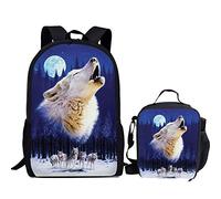 Cool Wolf - Mochila escolar con bolsa de almuerzo para niños y niñas, color azul, color, 5.0cm*10.5cm*20.5cm, Estuche para lápices