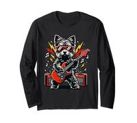 Cool Yorkie Dog Playing Electric Guitar Rocker Musician Manga Larga