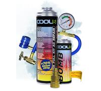 COOL5 5en1 - Kit de reparación de A/C, recambio de refrigerante R1234yf para el llenado de A/C en coches posteriores a 2016 + Línea de presión con manómetro + bomba de refresco + Adaptador + APC 500ml