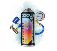 COOL5 LIGHT 2en1 - Repuesto de refrigerante R134a con aceite, para el llenado de sistemas de aire acondicionado para coches 1995-2016, 235 gramos + manguera de presión con manómetro