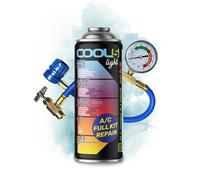 COOL5 LIGHT Refrigerante de repuesto r134a para sistemas de aire acondicionado de automóviles: 1 lata 5 en 1, 235 g + tubo de presión con manómetro