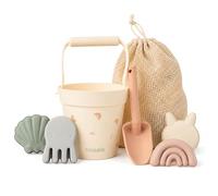 coolable Set de 6 Juguetes de Playa de Silicona para Niños - Cubo Plegable, Pala, 4 Moldes de Arena y Bolsa de Malla - Arcoiris