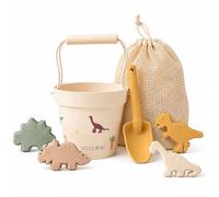 coolable Set de 6 Juguetes de Playa de Silicona para Niños - Cubo Plegable, Pala, 4 Moldes de Arena y Bolsa de Malla - Mundo de Dinosaurios