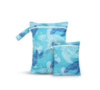 CoolaPeach 2 bolsas húmedas impermeables, reutilizables, con cremallera, para viajes, playa, piscina, natación, pañales de bebé, gimnasio, yoga, ropa húmeda, traje de baño, toallitas de agua (tortuga