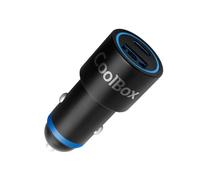 CoolBox Cargador Coche Carga Rápida 48W USB-C + USB-A con PD y QC3.0, 12V-24V con Selección Automática de Voltaje, Cargador Mechero Coche USB de Aluminio, Gadgets Coche. Negro