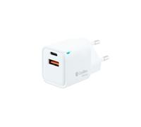CoolBox Cargador USB 2 Puertos 20W con Tecnología GAN, QuickCharge 3.0 + PowerDelivery, USB-A + USB-C, Compatible con iPhone/iPad/Galaxy/Xiaomi. Formato Ultra Compacto, Color Blanco