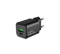 CoolBox Cargador USB C 25W GAN, Cargador de Carga Rápida Tipo C con USB-C + USB-A, PD/PPS y Quick Charge 3.0, Cargador 2 Puertos Compatible con Samsung Galaxy, iPhone 17/16/15, Xiaomi y más