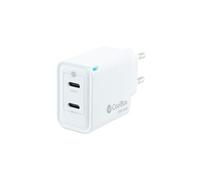 CoolBox Cargador USB C de 2 Puertos 35W con Tecnología GAN, QuickCharge 3.0 + PowerDelivery, Compatible con iPhone/iPad/Galaxy/Xiaomi. Formato Ultra Compacto, Color Blanco