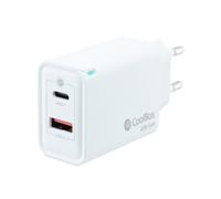 CoolBox Cargador USB C + USB A 45W con Tecnología GAN, QuickCharge 3.0 + PowerDelivery, Compatible con iPhone/iPad/Galaxy/Xiaomi. Formato Ultra Compacto, Color Blanco