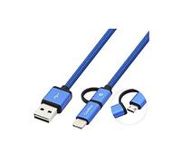 CoolBox COO-CAB-U2MC-GR - Cable 2 en 1 microUSB y USB-C, trenzado y resistente, conectores reversibles, azul