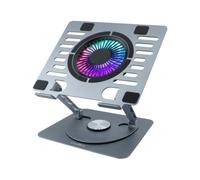 CoolBox CoolAir - Soporte Portatil con Ventilador Silencioso RGB de 11cm, Base Ajustable en Altura y Giro 360º, Refrigerador Portátil con Velocidad Ajustable, Tablets/Portátiles hasta 17.3". Aluminio