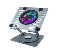 CoolBox CoolAir - Soporte Portatil con Ventilador Silencioso RGB de 11cm, Base Ajustable en Altura y Giro 360º, Refrigerador Portátil con Velocidad Ajustable, Tablets/Portátiles hasta 17.3". Aluminio