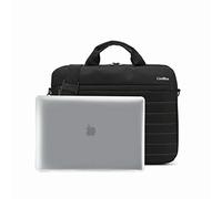 CoolBox Maletin Portátil 14 Pulgadas (39cm x 31cm), con Asa y Correa para usar como Bandolera o Funda de Portátil 14". Tejido Impermeable. Negro